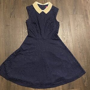 Betsey Johnson Sleeveless Pearl Collar Fit and Flare Dress Navy Blue size 2
